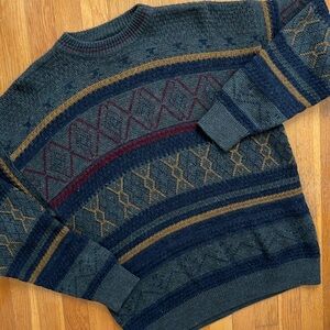 Vintage 80s 90s Colore Italia Patterned Wool Blend Sweater Size L Crewneck